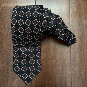 Faconnable Dark Navy and Red Geometric 100% Silk Tie